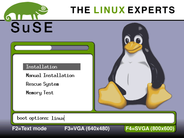 Nach Ablauf der Wartezeit wird ein minimales Linux System in den Hauptspeicher des Rechners geladen. Unter diesem System läuft der weitere Installationsvorgang ab.