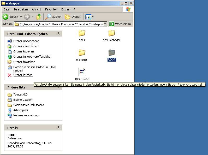 2.3.2.2 Navigieren Sie mit dem Windows Explorer in das Unterverzeichnis webapps im Tomcat