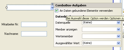 Datenquelle einer List- oder ComboBox Wählen Sie zuerst die Datenquelle (DataSource) aus.