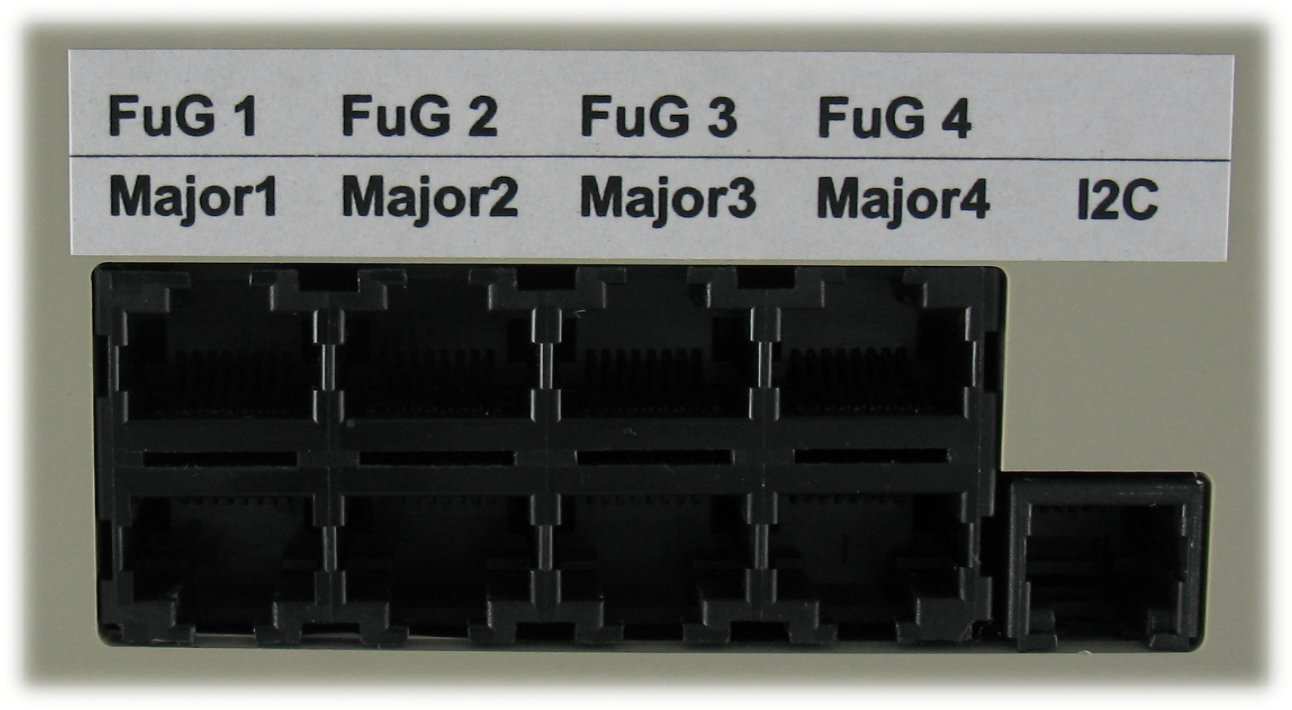 Anschlußbelegung Buchse FuG1 (ST1) bis FuG4 (ST4) (je 8-polige RJ-45-Modular-Buchse) (Pin 1-8 von rechts nach links) Pin 1 NF-In - Pin 2 NF-In + Pin 3 Squelch-In 8 7 6 5 4 3 2 1 Pin 4 Masse Pin 5