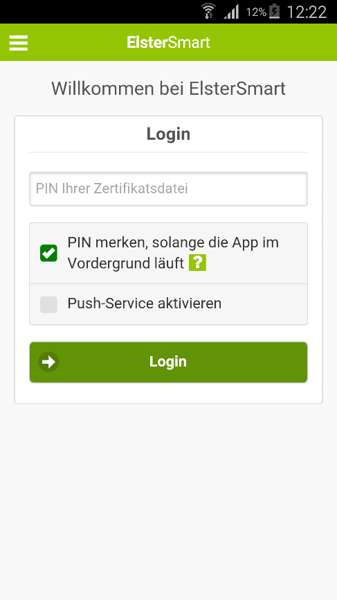 Ab diesem Zeitpunkt kann die ElsterSmart-App zum mobilen Login am ElsterOnline-Portal verwendet werden.