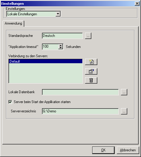 In den lokalen Einstellungen können Sie festlegen, daß der time project Server automatisch gestartet wird, wenn Sie den time project Client starten.