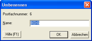 5 Verwalten von Postfächern (Boxen) 5.3 Ändern des Postfachnamens Führen Sie einen der nachfolgenden Schritte aus, um den Postfachnamen zu ändern.