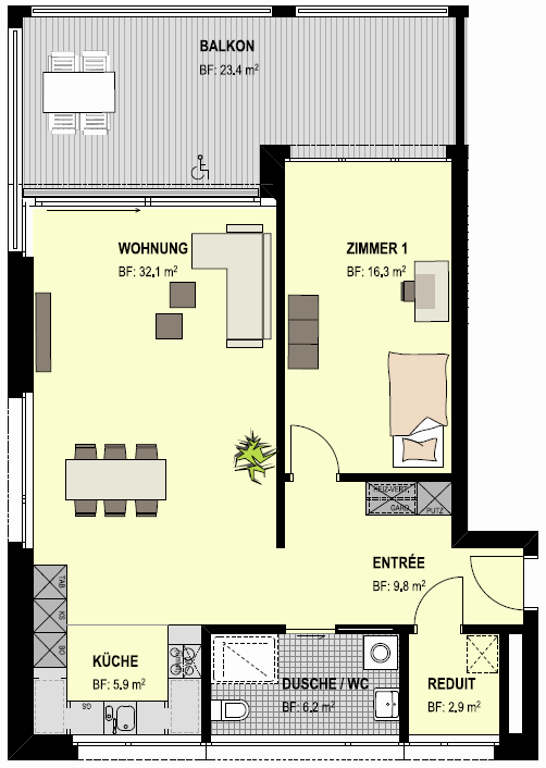 Haus A3, Wohnungstyp 1: Beispiel Grundriss 2.