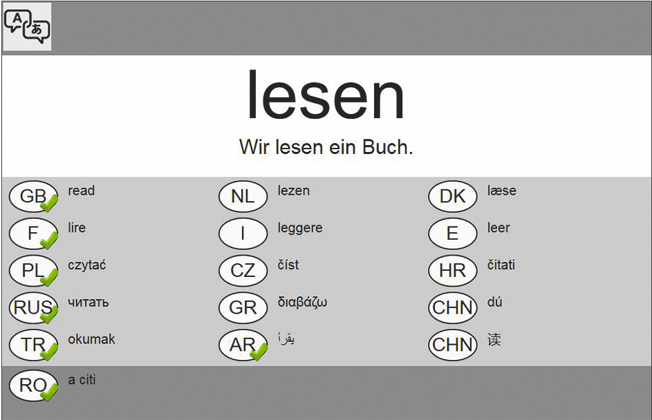 Kurzanleitung: Das Online-Computerprogramm Wortschatz-Training online 4) Übersetzungen: Zusätzlich zum deutschen Begriff kann für die Wörter des Modellwortschatzes jeweils auch eine vorgesprochene