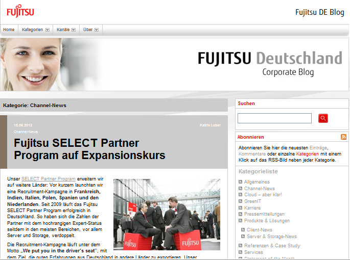 Fujitsu Deutschland Blog Der Fujitsu Deutschland Blog ist eine Plattform, in der Artikel kategorisiert (Event- News,