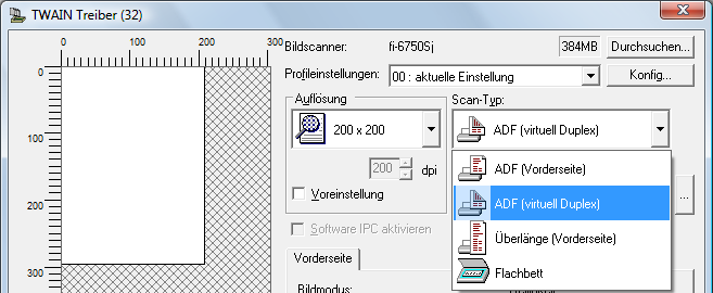 Kapitel 2 von Duplex (Beidseitiges) Scannen mit der ADF Virtuell Duplex Funktion (fi-6750s) Die ADF Virtuell Duplex Funktion ermöglicht es Ihnen die Vorderseite eines Dokuments zuerst und dann die