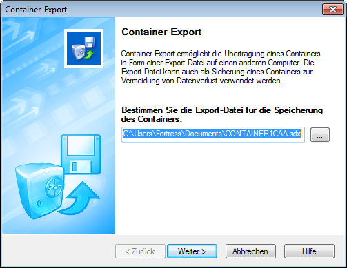 Container exportieren Beim Containerexport wird eine sogenannte Export-Datei des Containers erstellt.