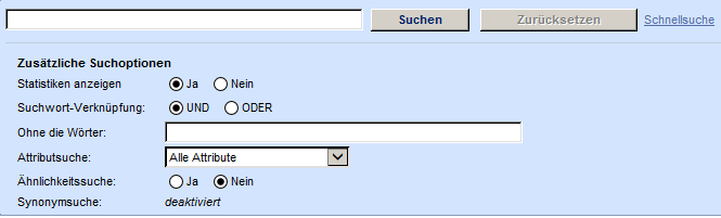 Navigationsleiste Schnellsuche Link zur erweiterten Suche Klassifikations-Browser Um eine Schnellsuche auszuführen, geben Sie einfach einen Suchbegriff ein und klicken Sie dann Suchen" rechts vom