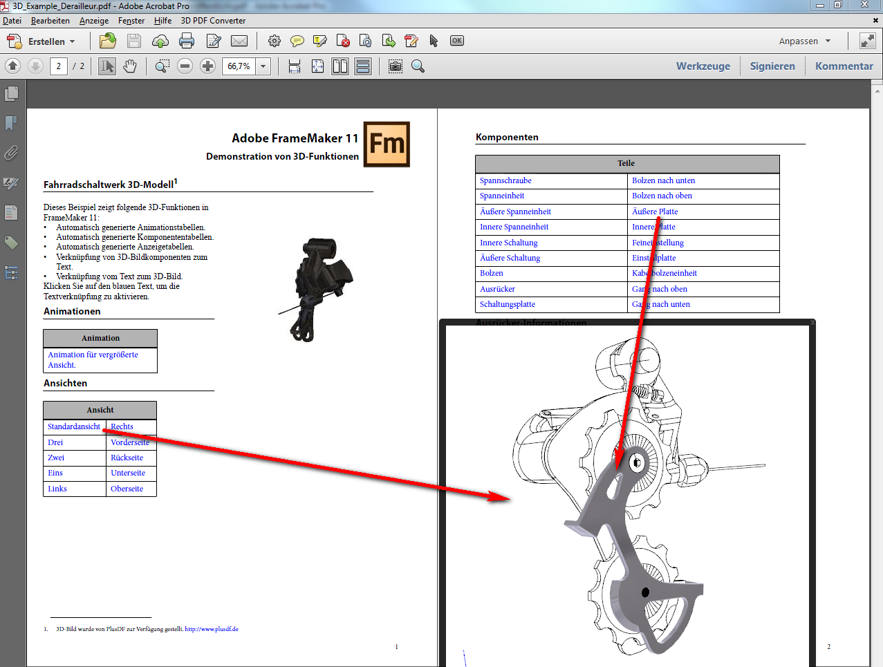 Ergebnis: 3D und Video als PDF in Acrobat XI/Reader XI automatische Bautei-Listen mit Interaktiavität