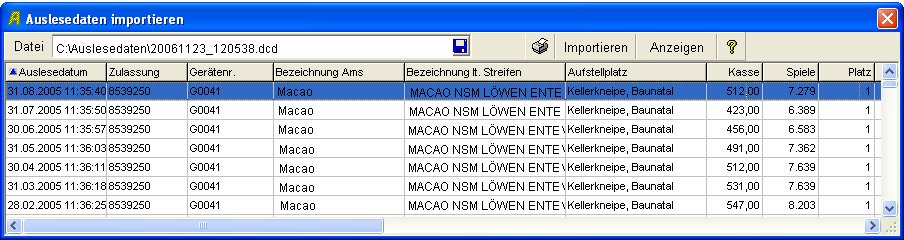Dataprint-Datei importieren Sie können mit AMS SB Dataprint-Dateien importieren, falls mit dem Löwen Service-Tool ausgelesen wurde.