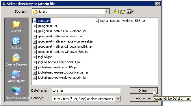 Nun klickt man core.jar an und dann auf Öffnen.