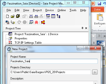 Erstes Projekt erstellen Saia PG5 auf dem Desktop