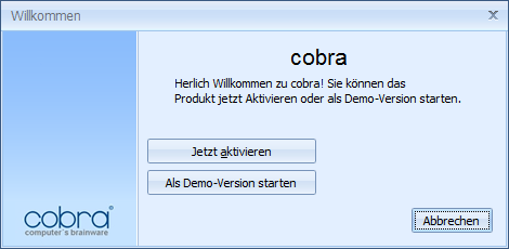 cobra Adress PLUS 9 oder durch Doppelklick auf das Symbol auf dem Desktop, falls Sie es sich angelegt haben: Die Software aktivieren Bevor das Programm aktiviert wird, ist es nur als Demoversion
