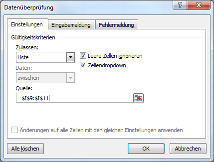 Geben Sie bei Quelle die Adresse der oben eingegeben drei Zellen ein. Nun erhält die Zelle folgendes Aussehen OK Klicken Sie auf das Dropdown Symbol: angezeigten Werte aus.