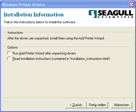 1.Installation Seagull Treiber Verbinden Sie den Drucker noch NICHT mit dem Computer. Starten Sie die Druckerinstallation ab der Pharmtaxe-CD mit dem Befehl Easycoder C4. (Datei Intermec.
