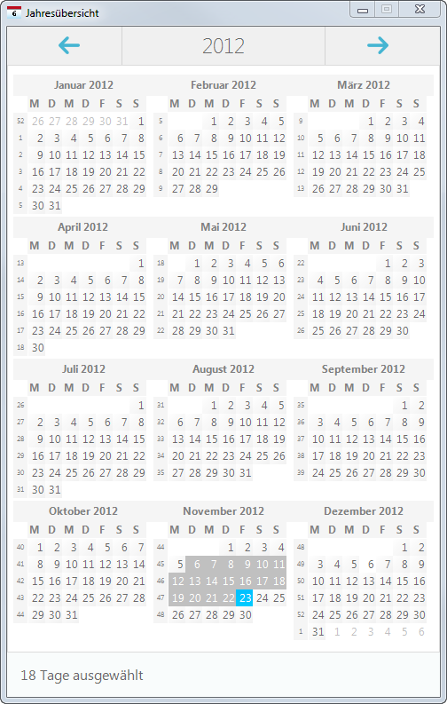 30 11 Jahresübersicht Abb. 47: Kachel 11 Jahresübersicht Abb. 48: Jahresübersicht Mit der Jahresübersicht wird ein Jahreskalender angezeigt.