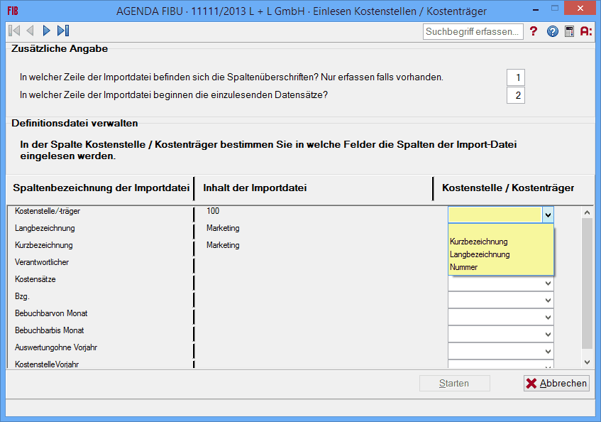 Seite 8 2. Kostenstellen/Kostenträger importieren 1.