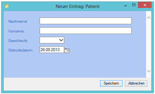 36 Neuer Patient Über die Schaltfläche "Neuer Patient" öffnet sich das Fenster "Neuer Eintrag: Patient". Hier können Sie einen neuen Patienten in Starke Akte anlegen.