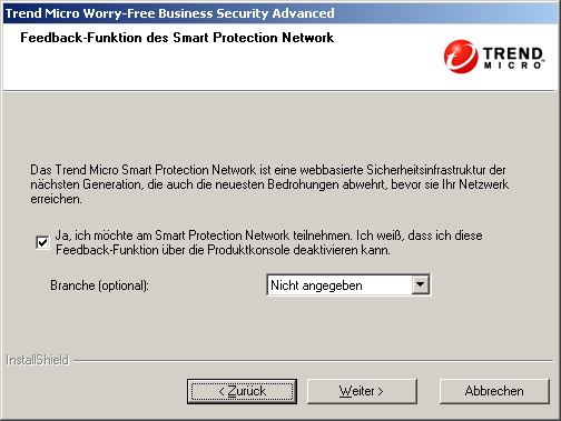 Trend Micro Worry-Free Business Security 6.0 Installationshandbuch ABBILDUNG 3-15. Das Fenster Trend Micro Smart Protection Network 18.