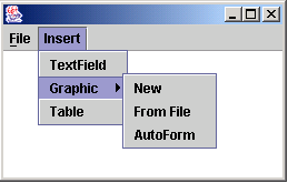 JToolbar Eine Toolbar bietet einen schnellen Zugriff auf die am häufigsten verwendeten Befehle (Actions). Sie enthält normalerweise vor allem Buttons, kann aber beliebige Komponenten enthalten.