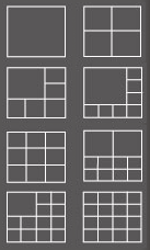 VI-4. Ändern des Display-Layouts Diese Netzwerkkamera-Ü berwachungssoftware bietet acht Display-Layouts: Jedes Layout zeigt eine verschiedene Anzahl an Kameras in verschiedenen Arrangements an.