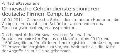 Chinesische Spione in Deutschland Nachrichtendienste VR China