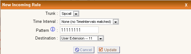 2.11 Eingehende Anrufregeln Standardmässig ist unter >> Incoming Calling Rules eine eingehende Regel konfiguriert.