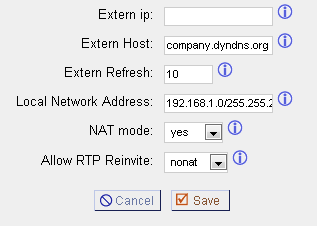 3.15 NAT Einstellungen Unter >> SIP Settings >> NAT müssen bestimmte Informationen eingetragen werden, um mit einem Telefon über das Internet mit der VoIPcom zu verbinden.