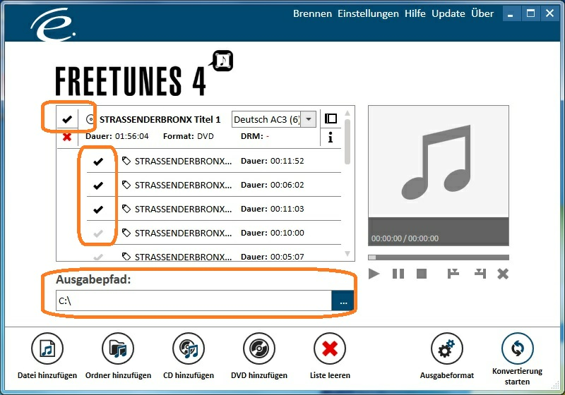 16 FreeTunes 4 Aktuell werden folgende Audioformate unterstützt: Audio-CD WAV (Windows Wave) MP3 WMA (Windows Media Audio) M4A (AAC Audiodateien von Apple) M4P (geschützte AAC-Audiodateien von Apple)