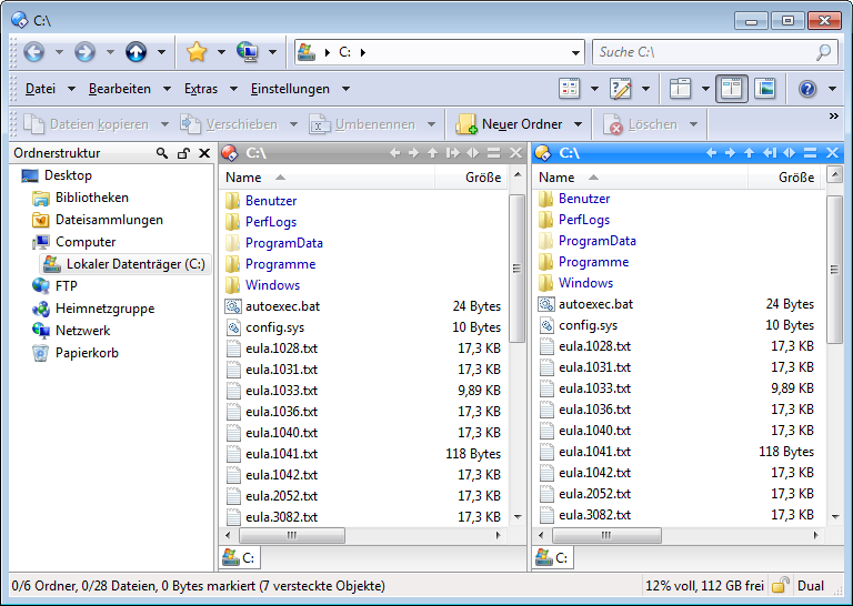 Viel-Fenster-Anzeige Directory Opus bietet Fenster mit einfachen, zweifachen oder mehrfachen Dateianzeigen, Lister genannt.