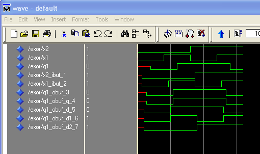 Sie befinden sich in Schritt 4. Timing Simulation (ModelSim) Im Fenster Object werden nun neben den Signalen aus der port map der Top-Entity weitere Signale, die von ISE in entityname_timesim.