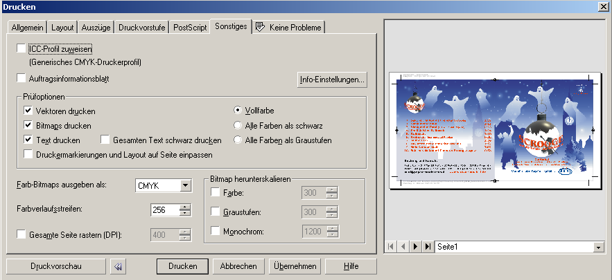 6 7. Fenster Auszüge 5 Bei der Generierung von Composite PS darf in diesem Fenster nichts aktiviert werden (siehe Bild 5). 8. Fenster Druckvorstufe Dateiinformationen drucken aktivieren.