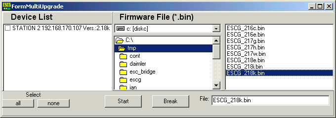 Firmware-Updates Das ESCG-Config-Programm bietet ebenso wie das WEB-Interface die Möglichkeit, Firmware-Dateien auf den ESCG zu übertragen.