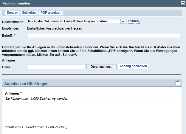 Füllen Sie das Formular Ihrem Anliegen entsprechend aus und klicken Sie auf Senden.