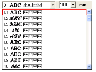 Anordnen von Stickdesigns (Layout & Editing) Das Dialogfeld Bearbeitet Textzeichen wird angezeigt und enthält eine Tabelle mit allen in dieser Schriftart verfügbaren Zeichen.