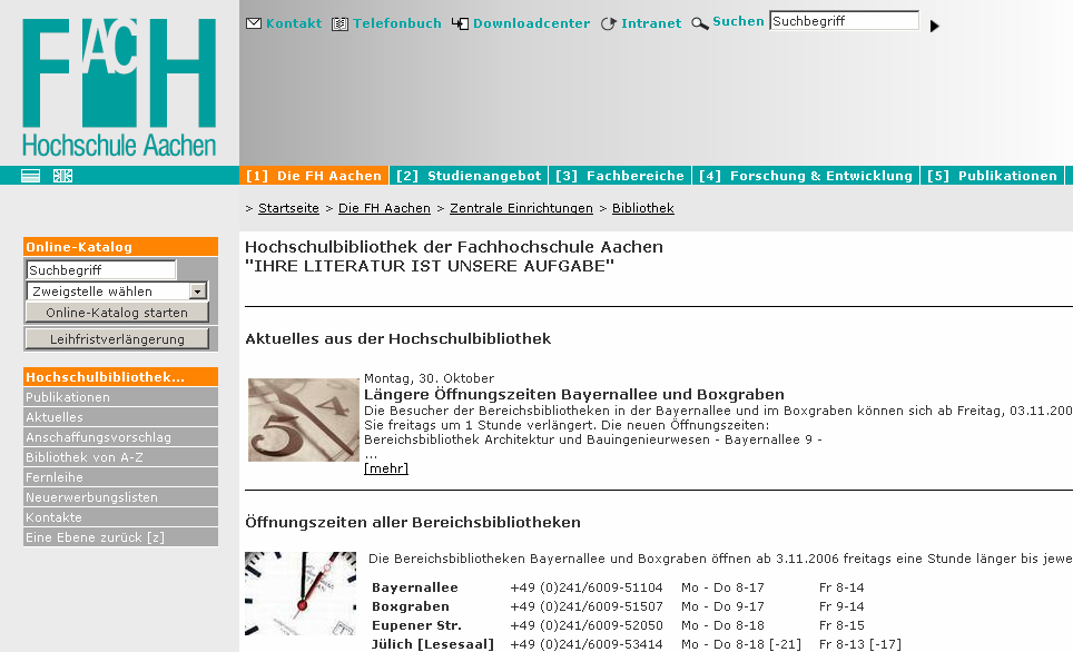 Die Bibliothekshomepage www.fh-aachen.de/bibliothek.