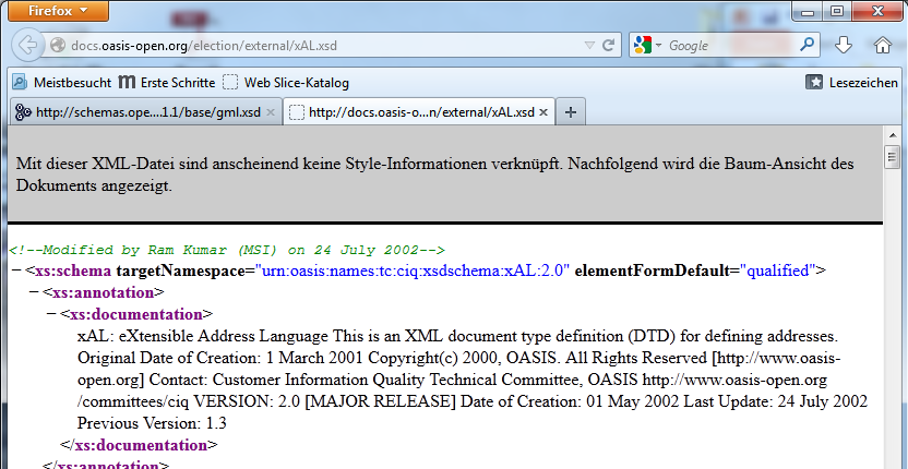 Schemavalidierung Angabe eines Dateipfades zur lokalen Datei Nachteil: