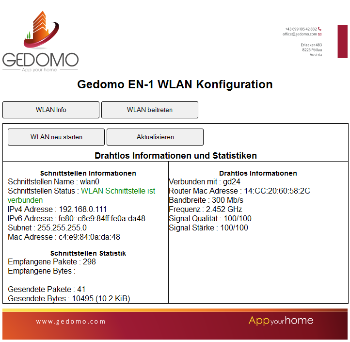 8. Warten Sie bis der Hinweis WLAN Einstellungen erfolgreich aktualisiert auf der Webseite erscheint und klicken dann auf WLAN Info.