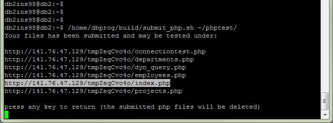 Übung Buildskript: Ordner für PHP-Datei in eurem Verzeichnis anlegen Kommandozeile: /home/dbprog/build/submit_php.