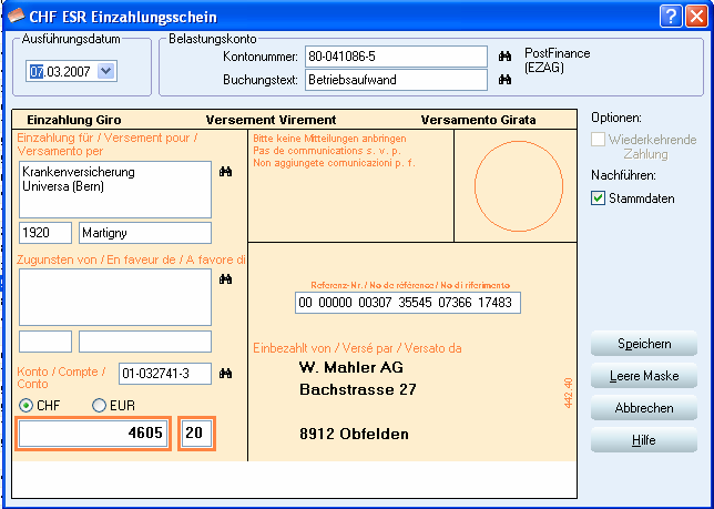 Angabe, wann die RE bezahlt werden soll. Dies ist die Zahlungssoftware PayMaker. Hier werden die Einzahlungsscheine eingelesen.