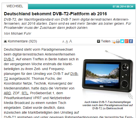 Status Quo DVB-T Laut Digitalisierungsbericht 2014 schauen in Deutschland 7,25 Millionen Haushalte (18,8%)
