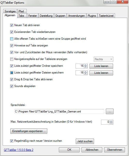 Abbildung 5 - QTTabBar Optionen Plugins hinzufügen Unter den QTTabBar Optionen finden Sie den Reiter Plugins.