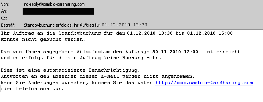 für die StandbyBuchung keine verbindliche Buchung für Sie angelegt werden kann, bekommen Sie eine Bestätigung per E-Mail.