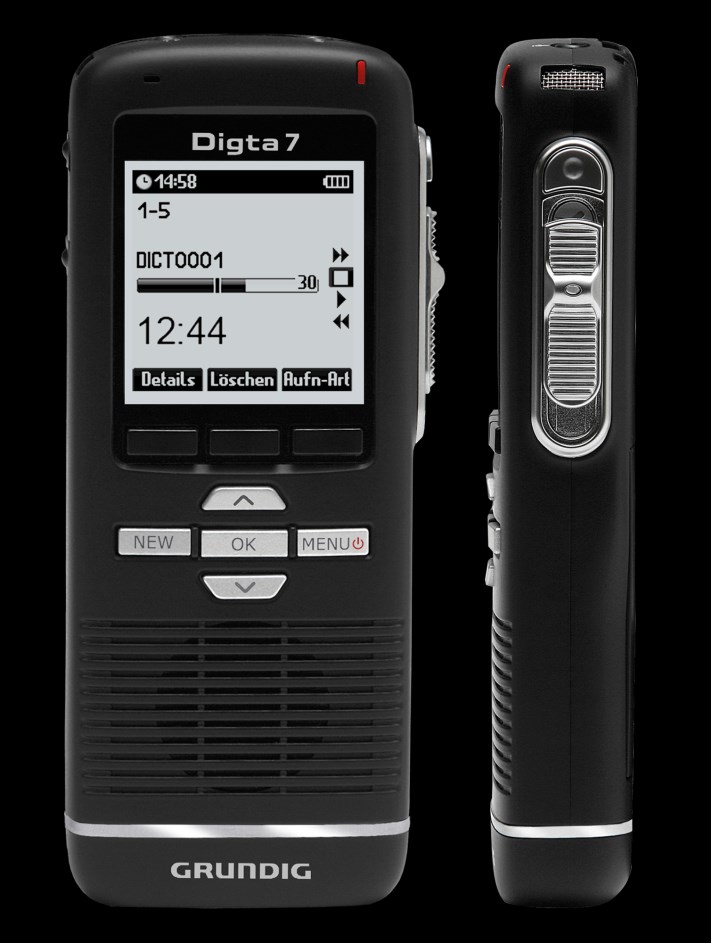 Grundig Digta 7 Das Digta 7 lässt sich dank Schiebeschalter mit TouchPin, dessen Funktionen belegbar sind, einfach bedienen. Der Anwender fühlt schnell, in welcher Position der Schalter steht.