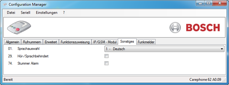 30 de Programmierschritte Configuration Manager Registerkarte 6, "Sonstiges" 01.