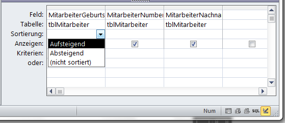 Daten spaltenweise sortieren Für jede Spalte kann eine Sortierreihenfolge festgelegt werden. Die Daten können aufsteigend (A.