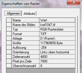 4.2 Dateiinformationen Die Angaben ob Tiles / Kacheln und Overviews / Bildpyramiden vorhandenen sind, können sie sich wie folgt anzeigen lassen: 4.2.1 ISRU Display Header Mit dem Display Header von den ISRU Tools werden nebst den Tiles und Overviews alle weiteren Informationen über das Rasterfile ausgegeben: 4.