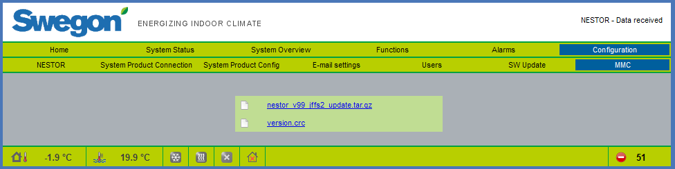 6.6.6 SW Update (Softwareaktualisierung) Auf der Seite "SW Update" wird dem Benutzer die aktuelle NESTOR-Softwareversion angezeigt.