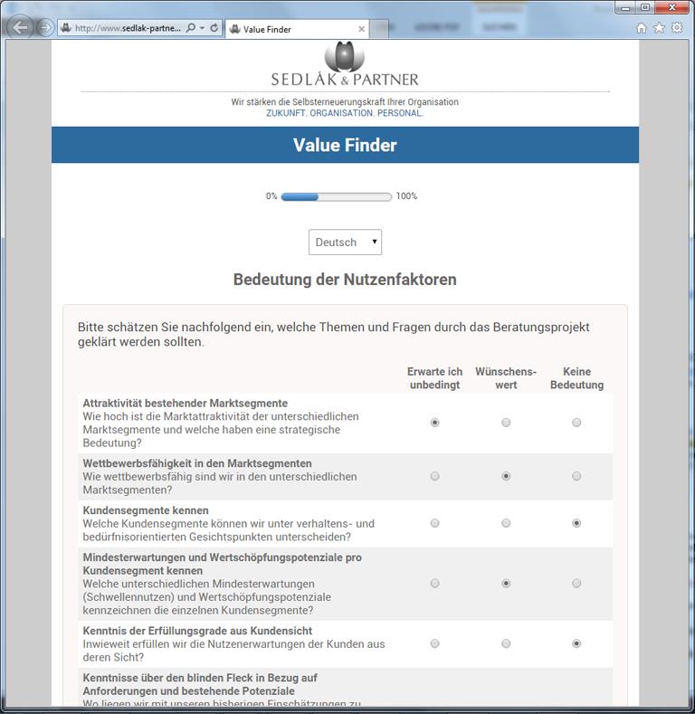 Value Finder Ziel: Sichtweise des potenziellen Kunden